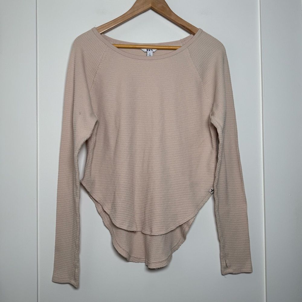 Joy Lab Top Shirt Womens Sz S Beige Waffle Thermal Knit Long Sleeve Loose Fit